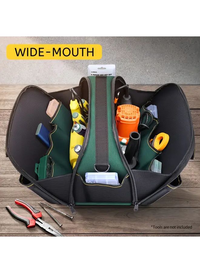 Heavy Duty Canvas Tool Bag Large Capacity 22 Pocket Double Zipper Storage Pouch - Image 4